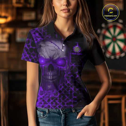 Custom Purple Dripping Skull Darts Polo Shirt For Women Fire Flame Skull Dart League Jerseys NYN2174
