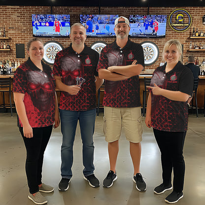Custom Red Dripping Skull Darts Polo Shirt For Women Fire Flame Skull Dart League Jerseys NYN2175