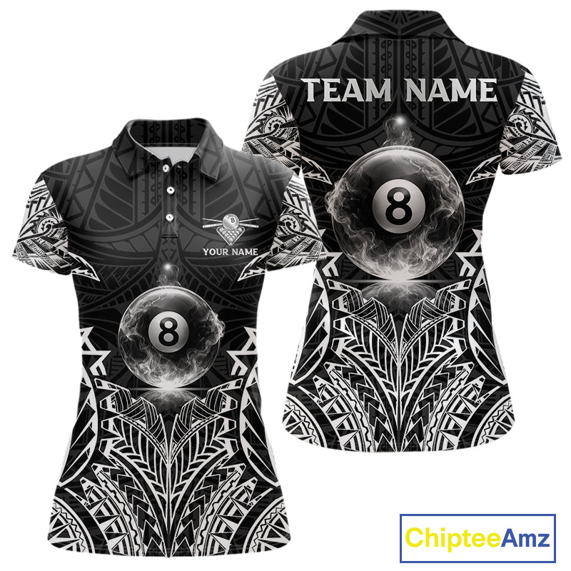 White Tribal Smoke 8 Ball Pool Women Polo & 1/4-Zip Shirt Personalized 3D Ball Billiard Gifts NYN2426