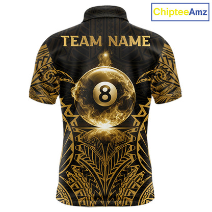 Gold Tribal Smoke 8 Ball Pool Men Polo & 1/4-Zip Shirt Personalized 3D Ball Billiard Gifts NYN2427