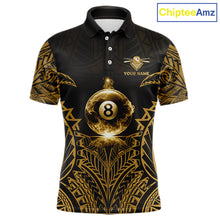Load image into Gallery viewer, Gold Tribal Smoke 8 Ball Pool Men Polo &amp; 1/4-Zip Shirt Personalized 3D Ball Billiard Gifts NYN2427