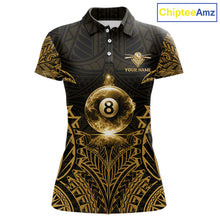Load image into Gallery viewer, Gold Tribal Smoke 8 Ball Pool Women Polo &amp; 1/4-Zip Shirt Personalized 3D Ball Billiard Gifts NYN2427