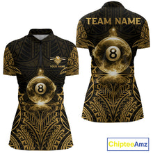 Load image into Gallery viewer, Gold Tribal Smoke 8 Ball Pool Women Polo &amp; 1/4-Zip Shirt Personalized 3D Ball Billiard Gifts NYN2427