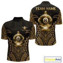 Load image into Gallery viewer, Gold Tribal Smoke 8 Ball Pool Men Polo &amp; 1/4-Zip Shirt Personalized 3D Ball Billiard Gifts NYN2427