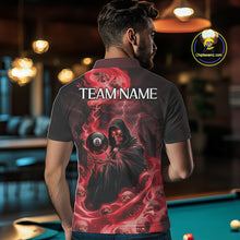 Load image into Gallery viewer, Grim Reaper Red Flames 8 Ball Pool Men Polo &amp; 1/4-Zip Shirt Personalized Skull Billiard Gifts NYN2433