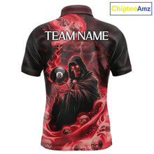 Load image into Gallery viewer, Grim Reaper Red Flames 8 Ball Pool Men Polo &amp; 1/4-Zip Shirt Personalized Skull Billiard Gifts NYN2433