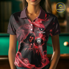 Load image into Gallery viewer, Grim Reaper Red Flames 8 Ball Pool Women Polo &amp; 1/4-Zip Shirt Personalized Skull Billiard Gifts NYN2433