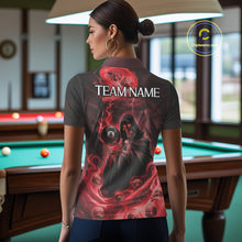 Load image into Gallery viewer, Grim Reaper Red Flames 8 Ball Pool Women Polo &amp; 1/4-Zip Shirt Personalized Skull Billiard Gifts NYN2433