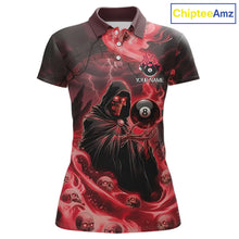 Load image into Gallery viewer, Grim Reaper Red Flames 8 Ball Pool Women Polo &amp; 1/4-Zip Shirt Personalized Skull Billiard Gifts NYN2433