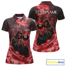 Load image into Gallery viewer, Grim Reaper Red Flames 8 Ball Pool Women Polo &amp; 1/4-Zip Shirt Personalized Skull Billiard Gifts NYN2433