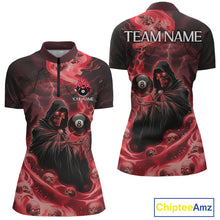 Load image into Gallery viewer, Grim Reaper Red Flames 8 Ball Pool Women Polo &amp; 1/4-Zip Shirt Personalized Skull Billiard Gifts NYN2433