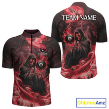 Load image into Gallery viewer, Grim Reaper Red Flames 8 Ball Pool Men Polo &amp; 1/4-Zip Shirt Personalized Skull Billiard Gifts NYN2433