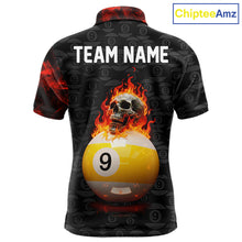 Load image into Gallery viewer, Fire Skull 9 Ball Pool Billiard Team Shirt For Men Custom Red Flames Billiard Ball &amp; Cue Gifts NYN2437