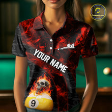 Load image into Gallery viewer, Fire Skull 9 Ball Pool Billiard Team Shirt For Women Custom Red Flames Billiard Ball &amp; Cue Gifts NYN2437