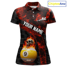 Load image into Gallery viewer, Fire Skull 9 Ball Pool Billiard Team Shirt For Women Custom Red Flames Billiard Ball &amp; Cue Gifts NYN2437