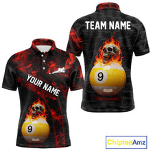 Load image into Gallery viewer, Fire Skull 9 Ball Pool Billiard Team Shirt For Men Custom Red Flames Billiard Ball &amp; Cue Gifts NYN2437