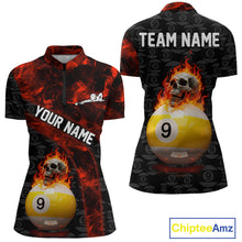 Load image into Gallery viewer, Fire Skull 9 Ball Pool Billiard Team Shirt For Women Custom Red Flames Billiard Ball &amp; Cue Gifts NYN2437
