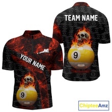 Load image into Gallery viewer, Fire Skull 9 Ball Pool Billiard Team Shirt For Men Custom Red Flames Billiard Ball &amp; Cue Gifts NYN2437
