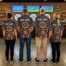 Load image into Gallery viewer, US Flag Retro Cracked Skull Dartboard Men Darts Polo Shirt Custom Patriotic Vintage Dart Shirt NYN2660
