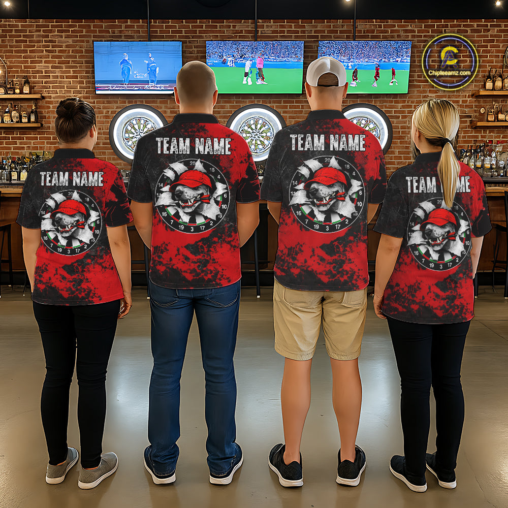 Personalized Black & Grunge Red Funny Cool Dog Cracked Darts Shirts For Men Dart Team Jerseys NYN2818
