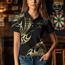 Load image into Gallery viewer, Custom Black &amp; Light Gold Dartboard &amp; Arrow Darts Polo &amp; 1/4-Zip Shirts For Women  Dart Team Jerseys NYN2819