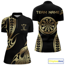 Load image into Gallery viewer, Custom Black &amp; Light Gold Dartboard &amp; Arrow Darts Polo &amp; 1/4-Zip Shirts For Women  Dart Team Jerseys NYN2819