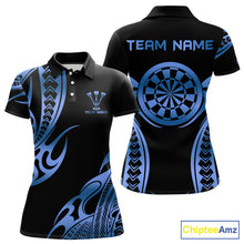 Load image into Gallery viewer, Custom Black &amp; Light Blue Dartboard &amp; Arrow Darts Polo &amp; 1/4-Zip Shirts For Women Dart Team Jerseys NYN2820