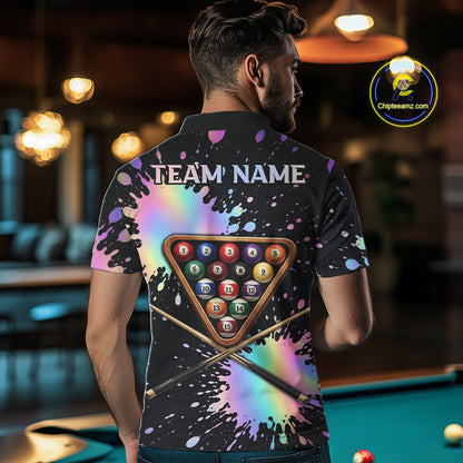 Holographic Rainbow Pool Billiard Shirts For Men Custom Flame 8 Ball Pool Billiard Team Jerseys NYN3016