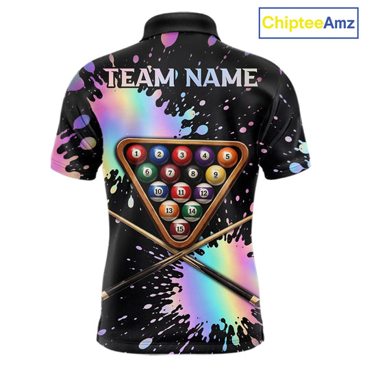 Holographic Rainbow Pool Billiard Shirts For Men Custom Flame 8 Ball Pool Billiard Team Jerseys NYN3016