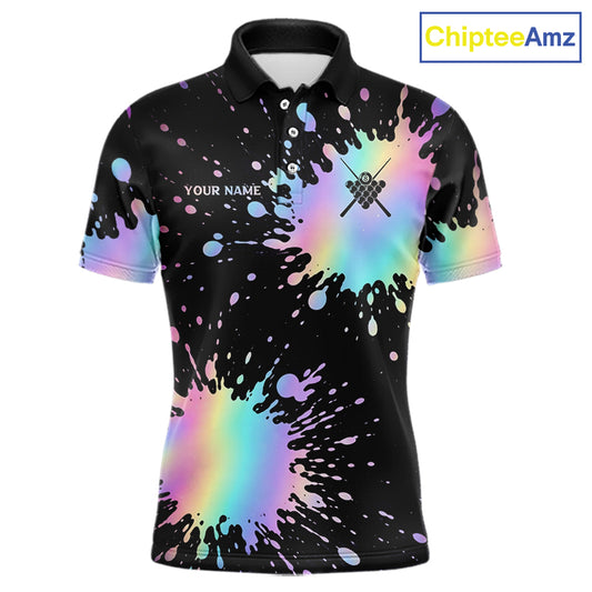 Holographic Rainbow Pool Billiard Shirts For Men Custom Flame 8 Ball Pool Billiard Team Jerseys NYN3016