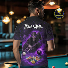 Load image into Gallery viewer, Grim Reaper Plays Billiard Pool Men Billiard Shirts Custom Flame Skull 8 Ball Billiard Team Attire NYN3017