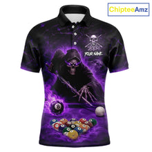 Load image into Gallery viewer, Grim Reaper Plays Billiard Pool Men Billiard Shirts Custom Flame Skull 8 Ball Billiard Team Attire NYN3017