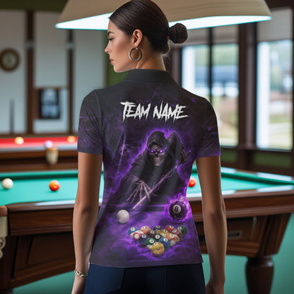 Grim Reaper Plays Billiard Pool Women Billiard Shirts Custom Flame Skull 8 Ball Billiard Team Attire NYN3017