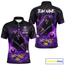 Load image into Gallery viewer, Grim Reaper Plays Billiard Pool Men Billiard Shirts Custom Flame Skull 8 Ball Billiard Team Attire NYN3017