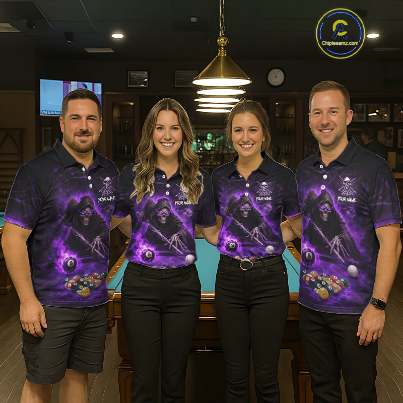 Grim Reaper Plays Billiard Pool Men Billiard Shirts Custom Flame Skull 8 Ball Billiard Team Attire NYN3017