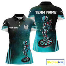 Load image into Gallery viewer, Turquoise Pattern Alien And Dartboards Custom Dart Shirts For Women, Dart Jerseys NYN0239