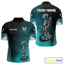 Load image into Gallery viewer, Turquoise Pattern Alien And Dartboards Custom Dart Shirts For Men, Dart Jerseys NYN0239