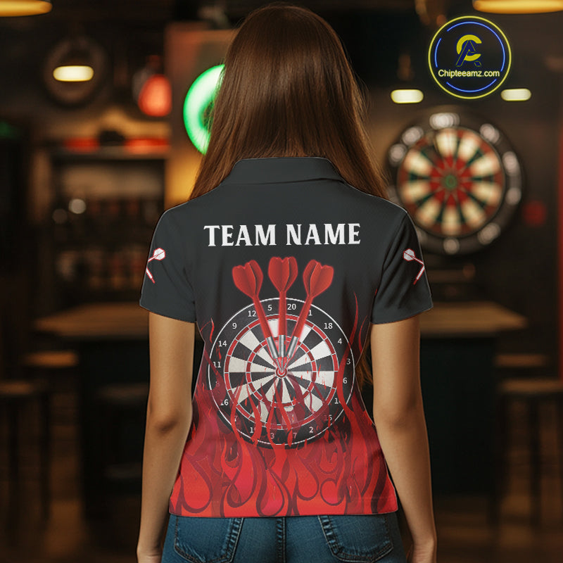 Deep Burgundy Flame Pattern Dartboard Custom Dart Shirt For Women, Dart Jerseys NYN0244