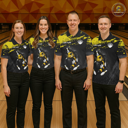 Custom Angry Bee Bowling Shirt Funny Bowling Team League Yellow Grunge Bowling Jersey For Women NYN3193