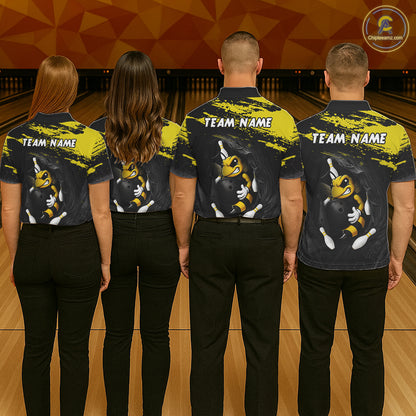Custom Angry Bee Bowling Shirt Funny Bowling Team League Yellow Grunge Bowling Jersey For Women NYN3193