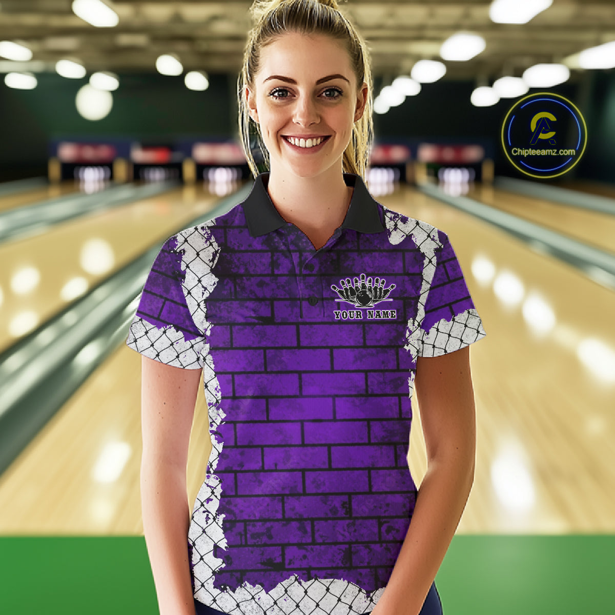Purple Brick-Wall Fierce Bulldog Women Bowing Team Shirt Personalized Bowling Jersey For Bowlers NYN3195