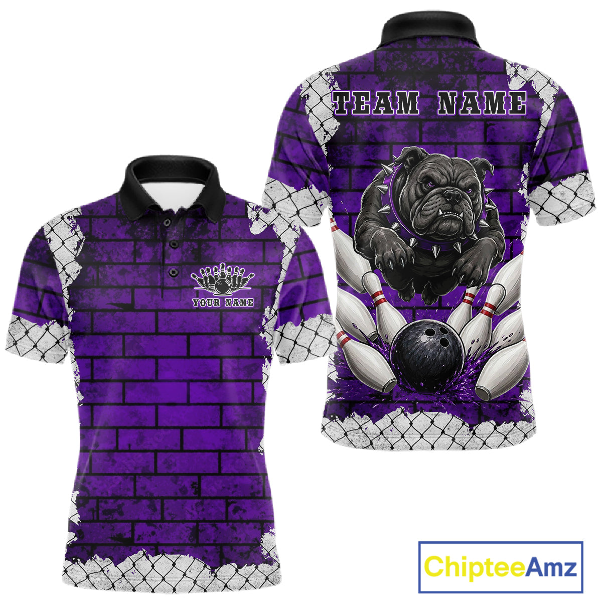 Purple Brick-Wall Fierce Bulldog Men Bowing Team Shirt Personalized Bowling Jersey For Bowlers NYN3195