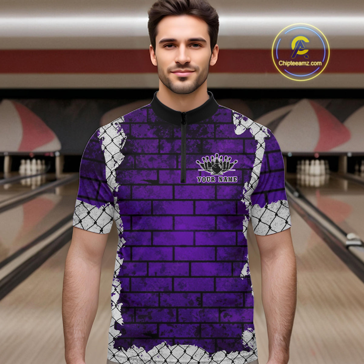 Purple Brick-Wall Fierce Bulldog Men Bowing Team Shirt Personalized Bowling Jersey For Bowlers NYN3195