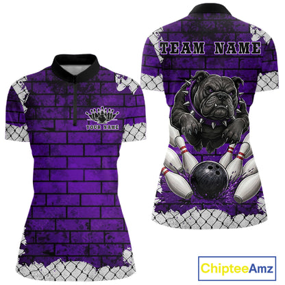 Purple Brick-Wall Fierce Bulldog Women Bowing Team Shirt Personalized Bowling Jersey For Bowlers NYN3195