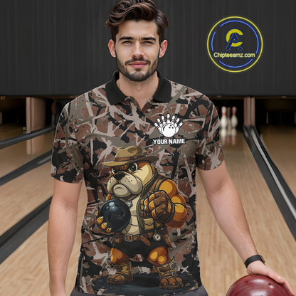 Hunting Bulldog Bowling Shirts For Men Custom Camo Bowling Team Jerseys Funny Bowling Attire NYN3196