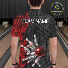 Load image into Gallery viewer, Red And Black Polynesian Tribal Bowling Ball &amp; Pins Shirt For Men Custom Bowling Team Shirts Outfit NYN3201