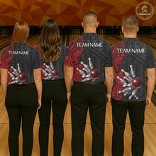 Load image into Gallery viewer, Red And Black Polynesian Tribal Bowling Ball &amp; Pins Shirt For Men Custom Bowling Team Shirts Outfit NYN3201