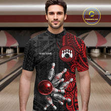 Load image into Gallery viewer, Red And Black Polynesian Tribal Bowling Ball &amp; Pins Shirt For Men Custom Bowling Team Shirts Outfit NYN3201