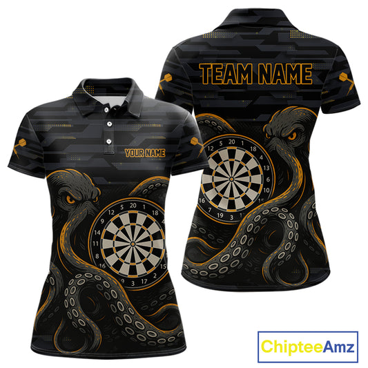 Yellow and Black Octopus Dartboard - Women's Darts Team Shirt - Custom Name For Players NYN0490