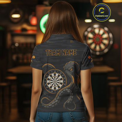 Yellow and Black Octopus Dartboard - Women's Darts Team Shirt - Custom Name For Players NYN0490